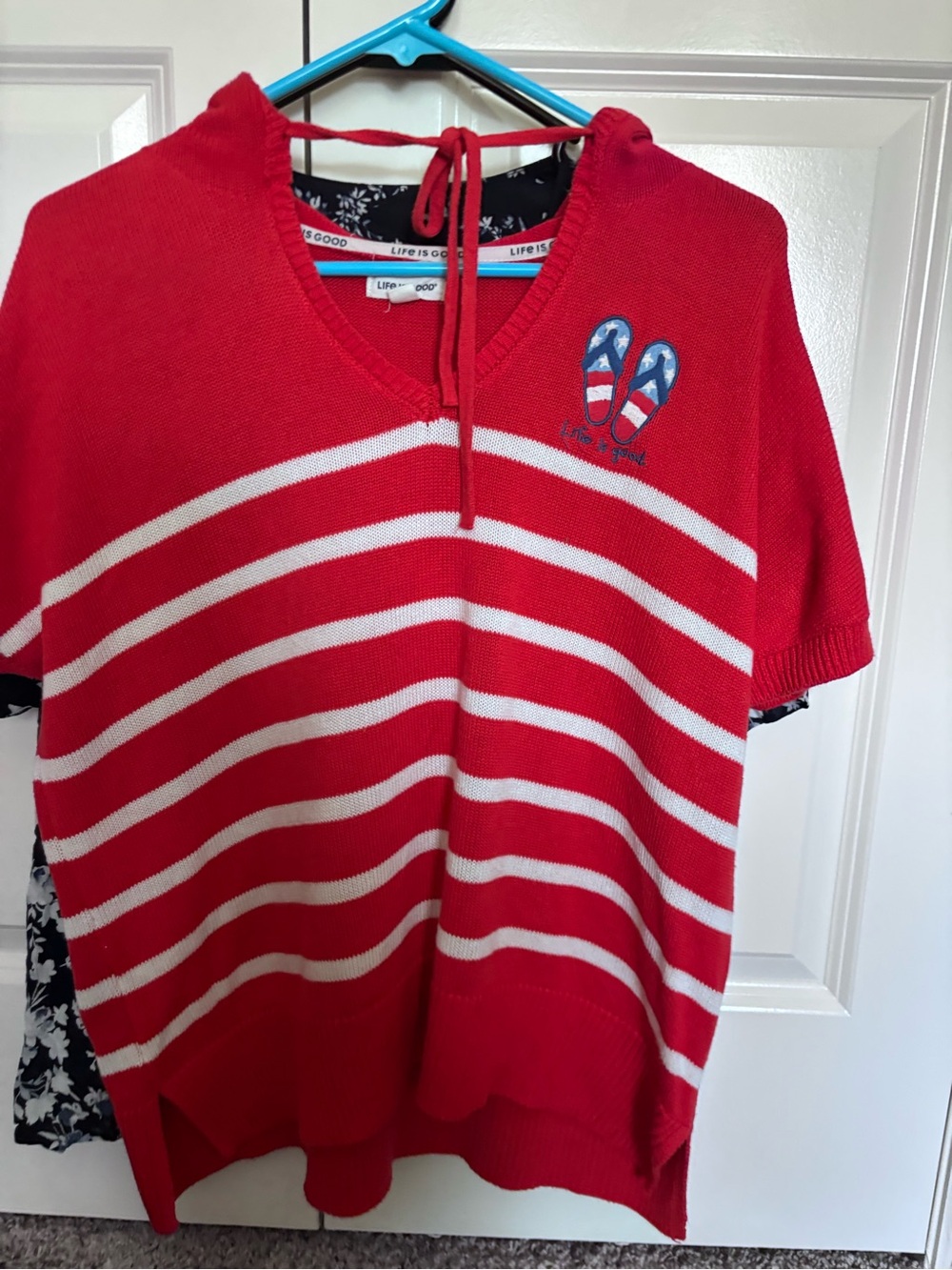 Red and White Striped Womens Hooded Knit Top
